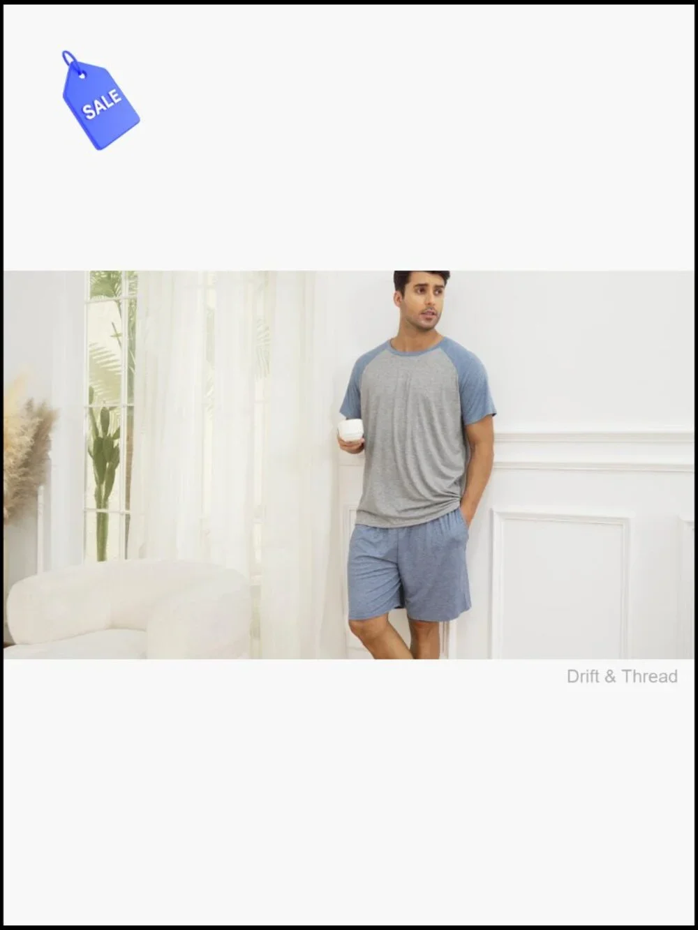Men's 2-Piece Short Sleeve Pajama Set, Lightweight Summer Sleepwear with Pockets